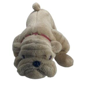Vtg The Rushton Company Bulldog Dog Plush Stuffed Animal 14"x7" Laying Down RARE